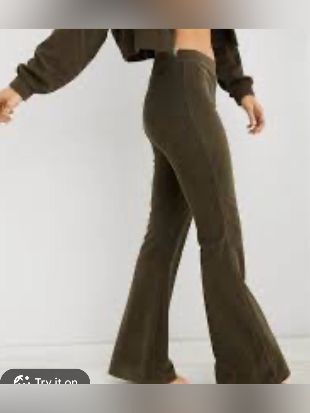 Aerie Women's Pull On Ribbed Velvet Corduroy Trousers Small Hippie Olive Green